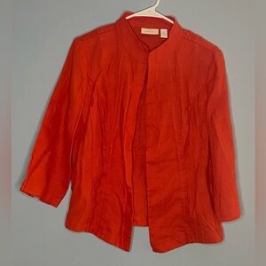 Chico Linen Blazer Size 1 Pleated Color Is Coral/Rust Orange In Color 100% Linen